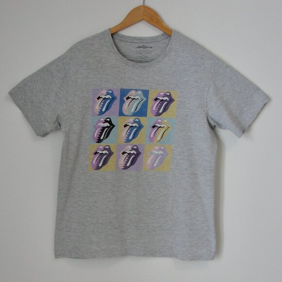 Rolling Stones Tee Shirt Top Lips Tongue Band Tee Gray Pastels Large - Picture 1 of 8